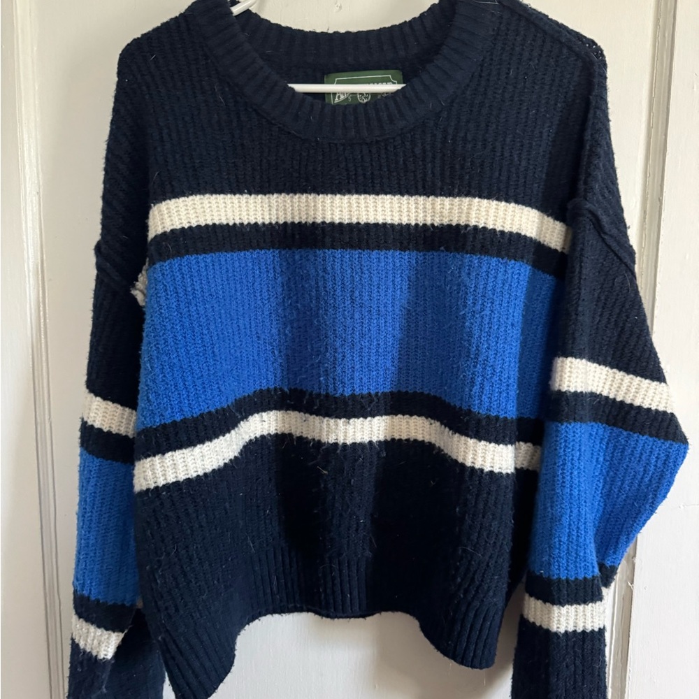 American Eagle Outfitters Striped Snowdrift Sweater - Navy